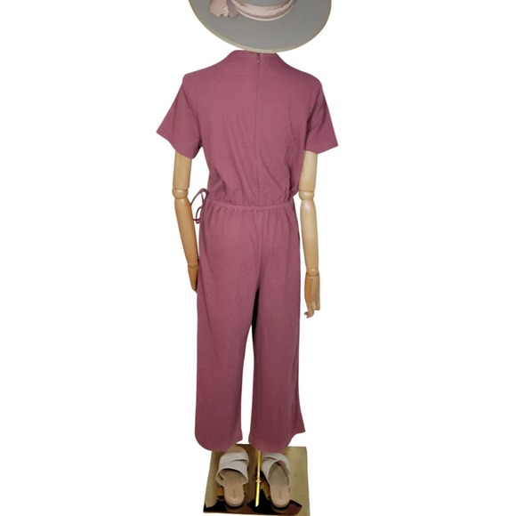 Madewell Texture & Thread Mauve Wrap Jumpsuit Wide Leg Cropped Minimalist Size M - Picture 6 of 8